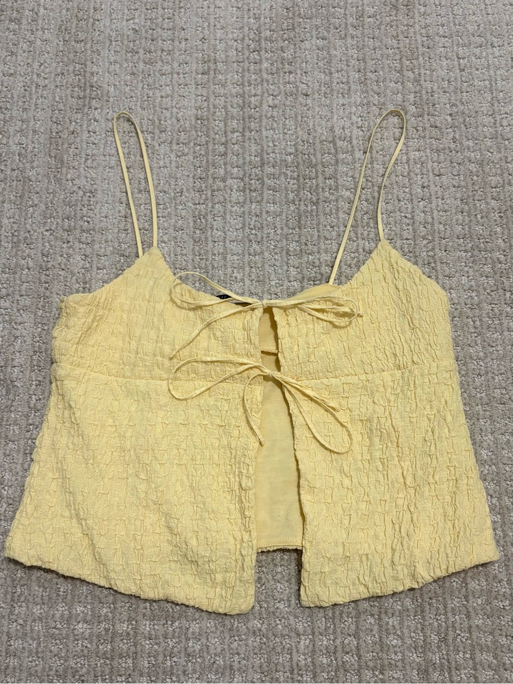 Zara Yellow Textured Tie-Front Women's Top; Size M